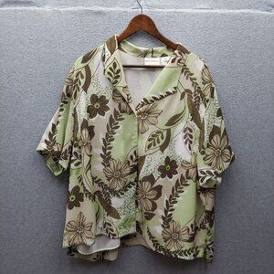 Alfred Dunner Womens Plus Size Floral Print Blouse 24W Green & Brown Polyester S